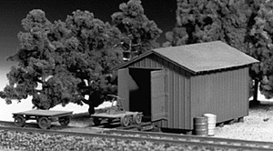 293-7011  -  Handcar Shed w/Car & Trlr - HO Scale