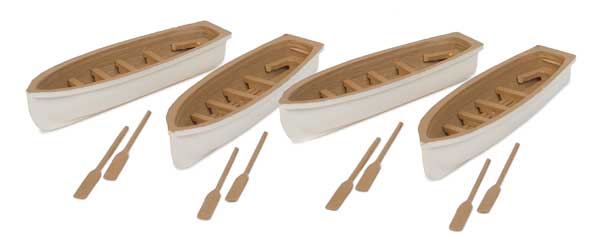 949-4163  -  Row Boats Wht/Tan 4/ - HO Scale