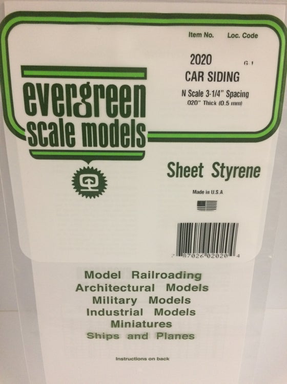 269-2020  -  Styrene car siding .020" - N Scale