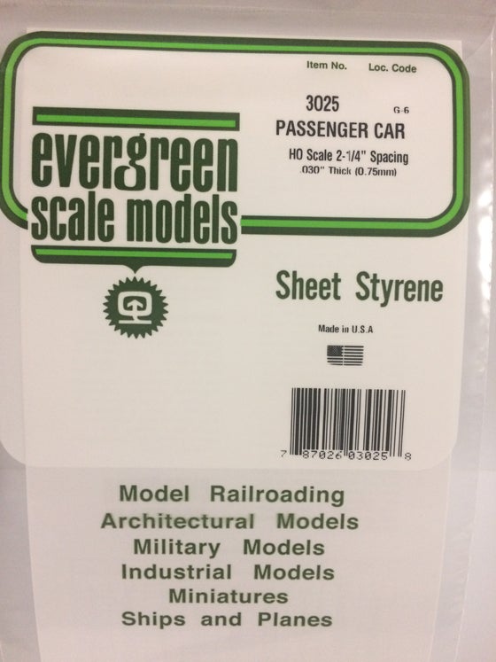 269-3025  -  Passenger Car Siding .03" - HO Scale