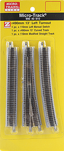 489-99040910  -  490mm 13-Deg Turnout Left - Z Scale