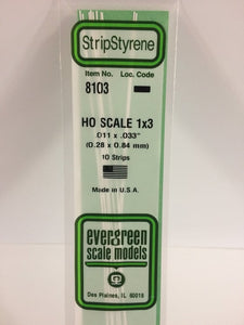 269-8103  -  Styrene strip 1x3"    10/ - HO Scale