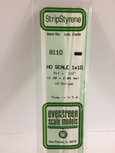269-8110  -  Styrene strip 1x10"   10/ - HO Scale
