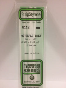 269-8112  -  Styrene strip 1x12"   10/ - HO Scale