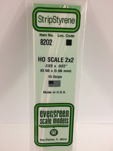 269-8202  -  Styrene strip 2x2"    10/ - HO Scale