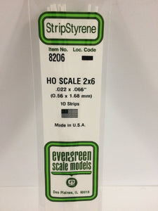269-8206  -  Styrene strip 2x6"    10/ - HO Scale