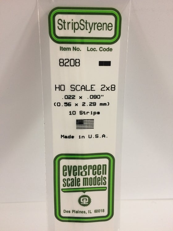269-8208  -  Styrene strip 2x8"    10/ - HO Scale