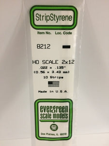 269-8212  -  Styrene strip 2x12"   10/ - HO Scale