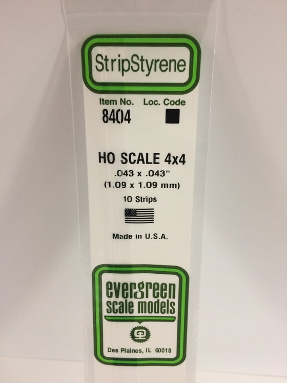269-8404  -  Styrene strip 4x4"    10/ - HO Scale