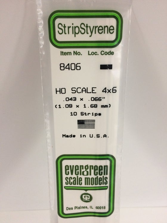269-8406  -  Styrene strip 4x6"    10/ - HO Scale