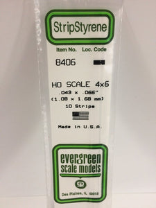 269-8406  -  Styrene strip 4x6"    10/ - HO Scale