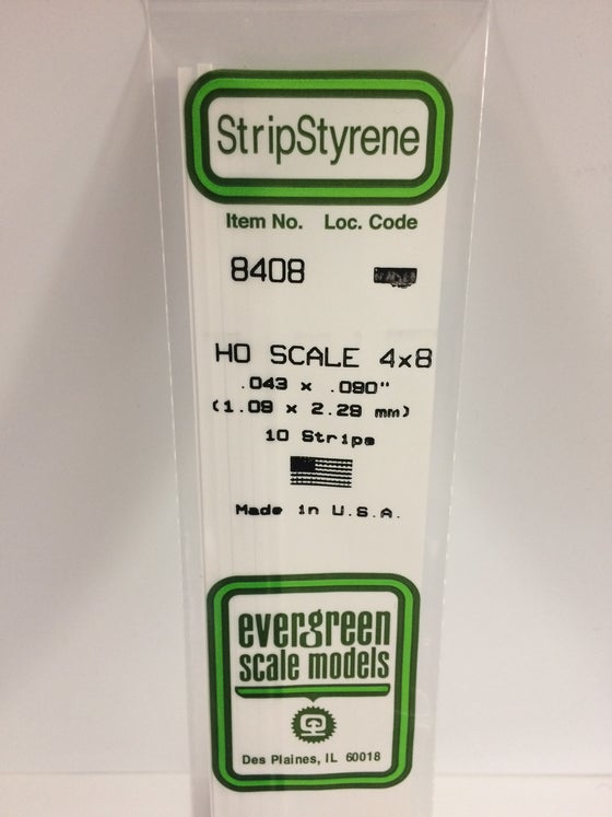 269-8408  -  Styrene strip 4x8"    10/ - HO Scale