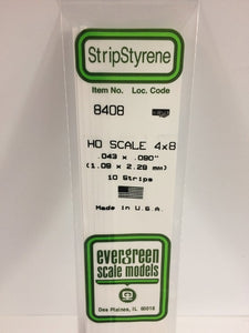 269-8408  -  Styrene strip 4x8"    10/ - HO Scale