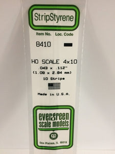 269-8410  -  Styrene strip 4x10"   10/ - HO Scale