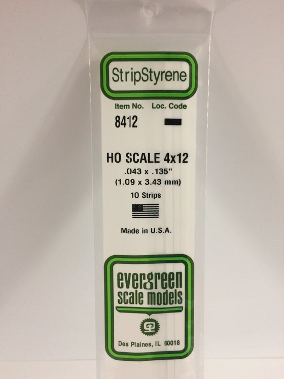 269-8412  -  Styrene strip 4x12"   10/ - HO Scale