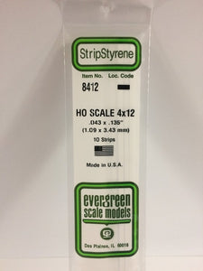 269-8412  -  Styrene strip 4x12"   10/ - HO Scale