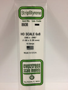 269-8608  -  Styrene strip 6x8"    10/ - HO Scale